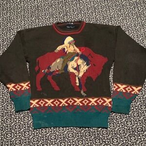 Men's Olive Green Southwestern Bull Rider Knit Sweater